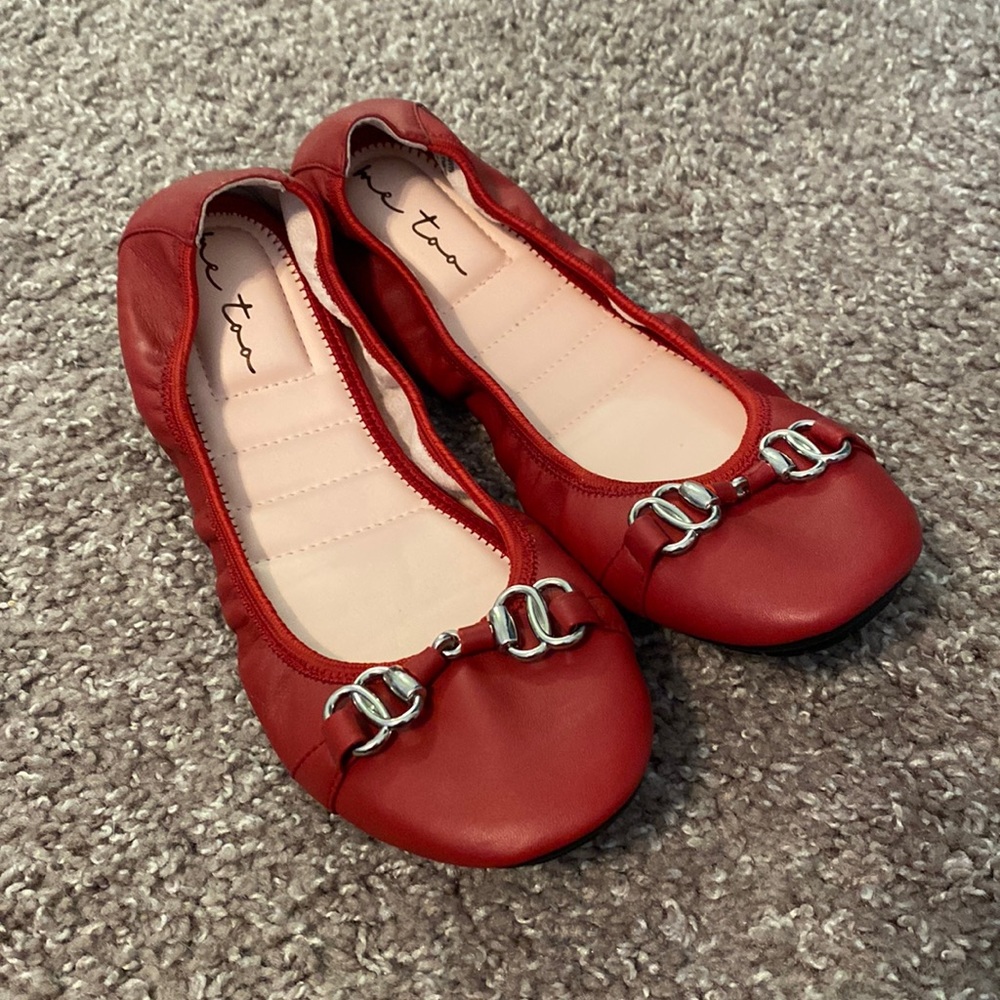 Red leather ballet flats